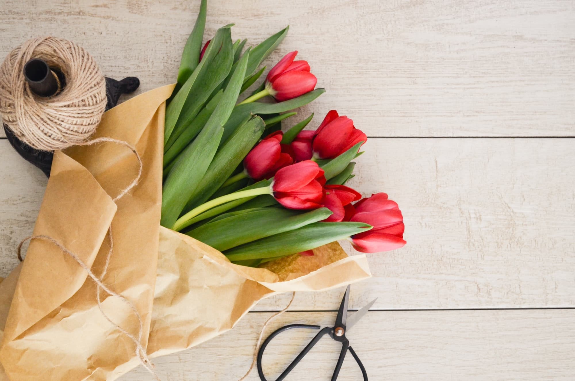 Bouquet of red tulip flowers