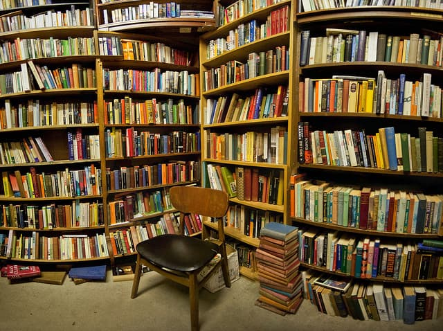 Books on rounded shelves