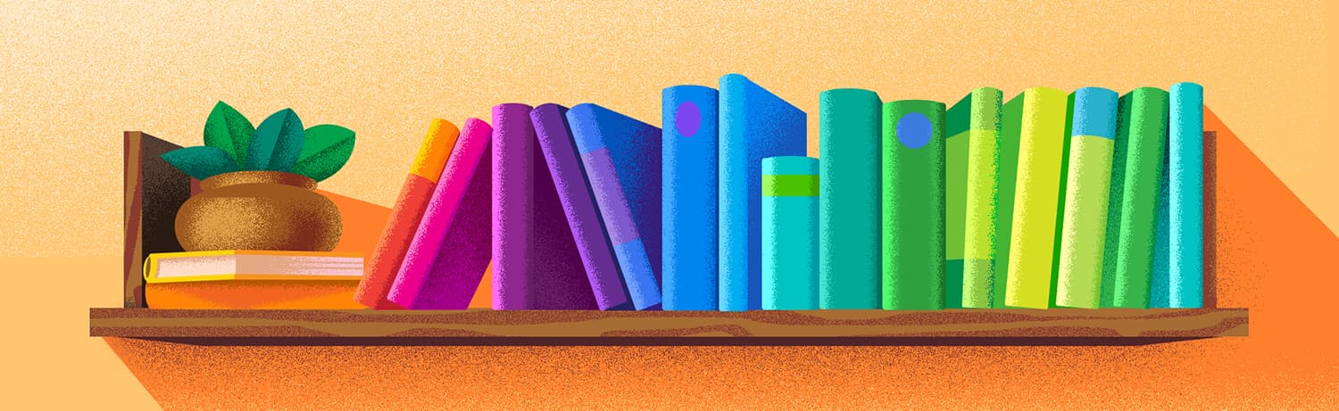 bookshelf with colorful books