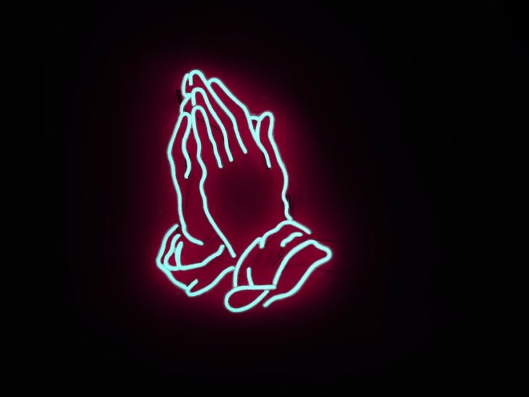 praying hand neon signage