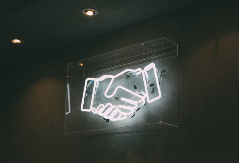 human hand neon signage
