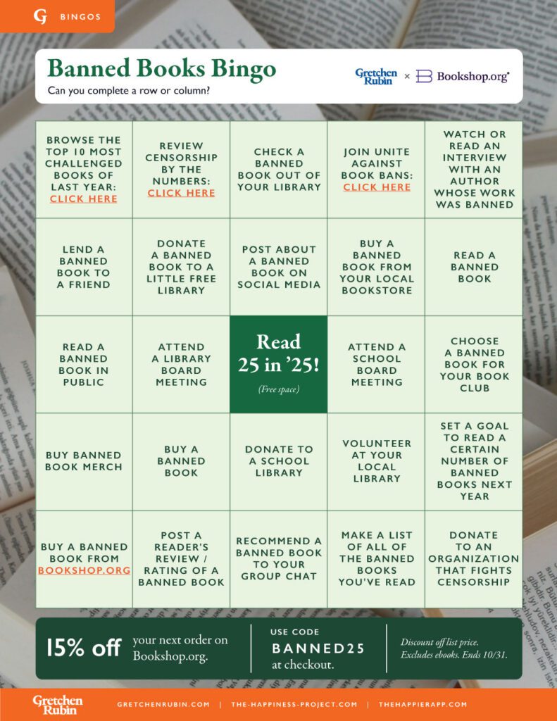 Gretchen Rubin and Bookshop.org Banned Books Bingo